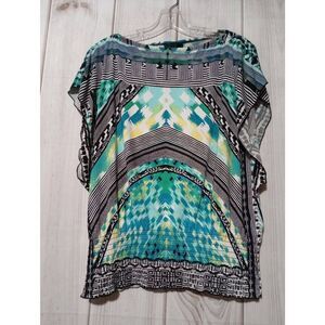 IZ Byer Shirt Ladies‎ Medium Black Turquoise Capped Sleeve